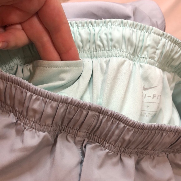 Nike dri fit small athletic shorts gray with teal stripes, built in panty - Picture 4 of 8